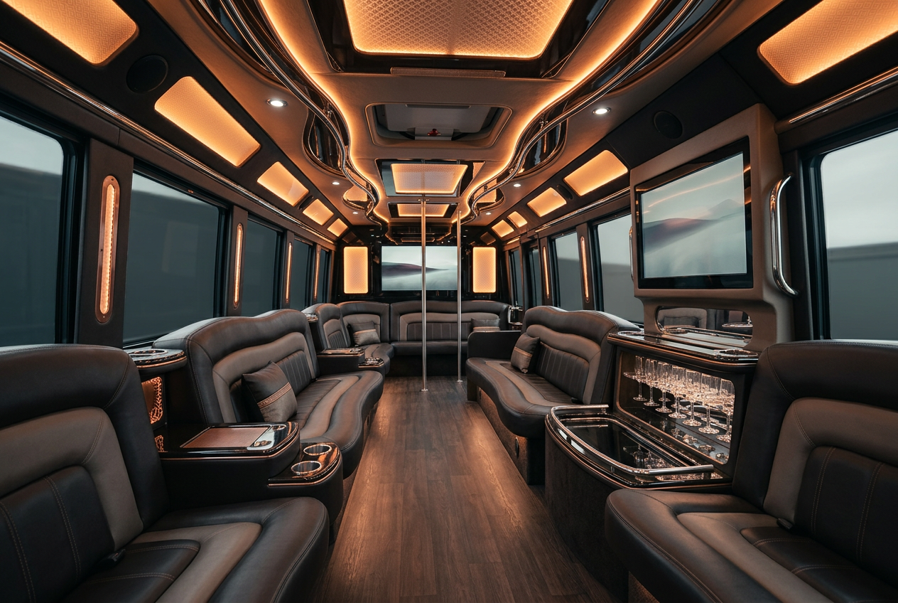 Party bus interior in Gig Harbor