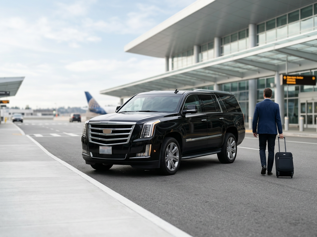 Chauffeur waiting at Sea-Tac arrivals for a Gig Harbor airport transfer